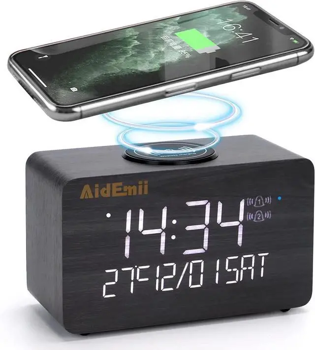 Main image of Digital Alarm Clock with Wireless Charging 10W Fast Charging LED Time