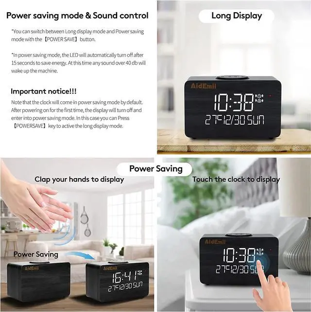 Alt view image 5 of 7 - Digital Alarm Clock with Wireless Charging 10W Fast Charging LED Time