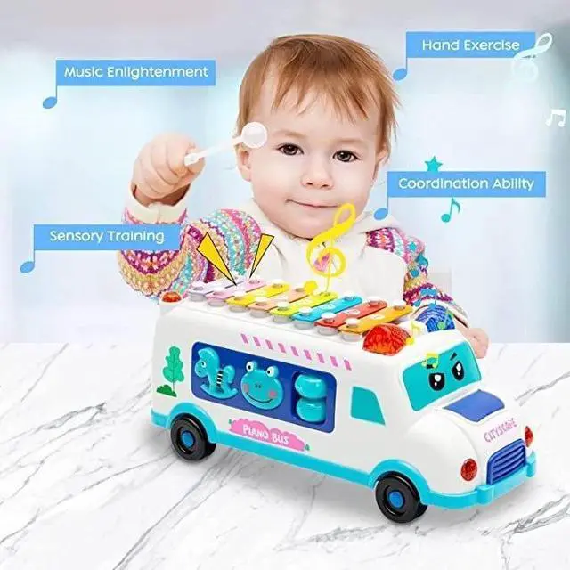 Main image of Toddler Music Bus ,piano Bus with Musical Light-up Piano bus Toy for baby