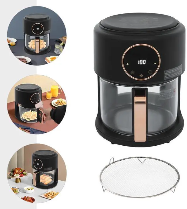 Alt view image 4 of 7 - 4.2L Airy Fryer Glass Air Fryer 110V Modern 360° Viewable Airy Fryer 1200W Black