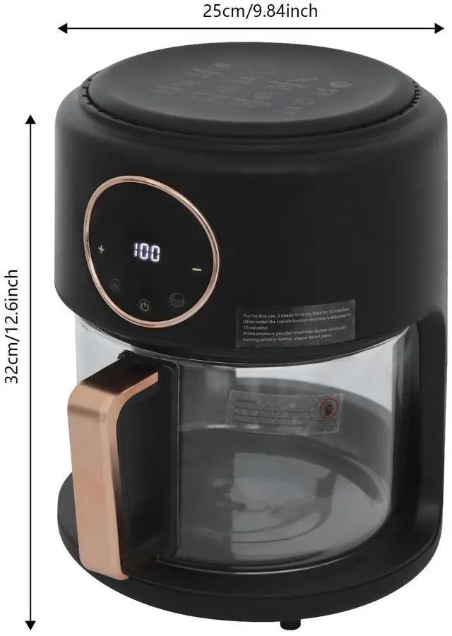 Alt view image 2 of 7 - 4.2L Airy Fryer Glass Air Fryer 110V Modern 360° Viewable Airy Fryer 1200W Black