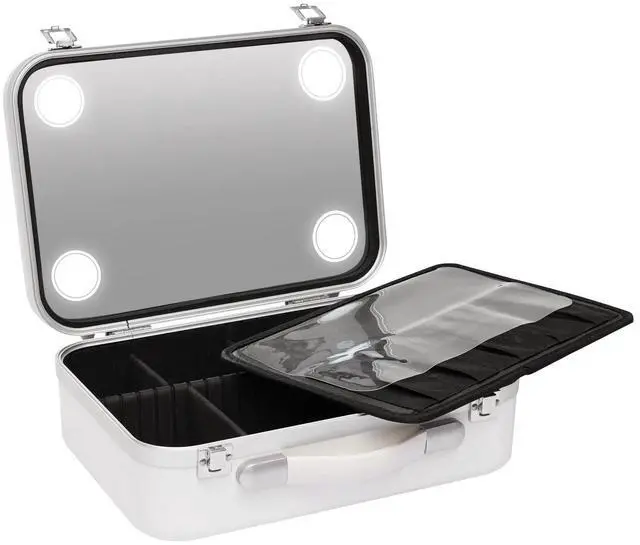 Alt view image 4 of 7 - Dimmable LED Light Mirror Women Cosmetic Bag Travel Makeup Case Organizer Large
