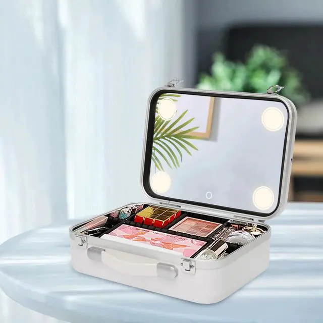 Alt view image 2 of 7 - Dimmable LED Light Mirror Women Cosmetic Bag Travel Makeup Case Organizer Large