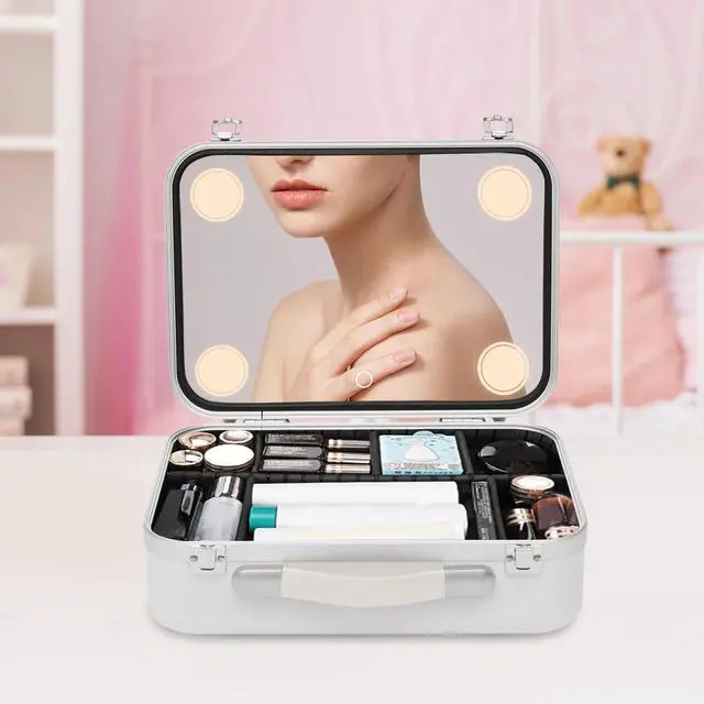 Alt view image 3 of 7 - Dimmable LED Light Mirror Women Cosmetic Bag Travel Makeup Case Organizer Large