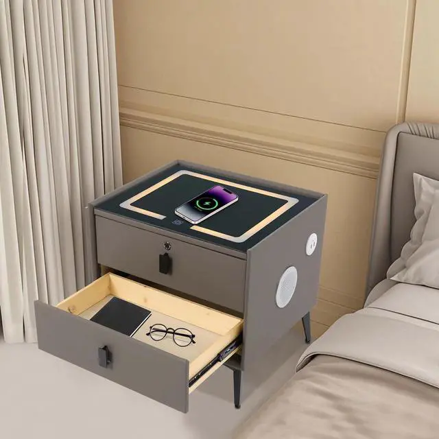 Alt view image 2 of 7 - Bluetooth Speaker Smart Bedside Table with Light USB& Wireless Charging