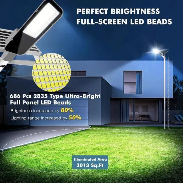Alt view image 3 of 7 - Commercial Solar Street Lights Outdoor Dusk-to-Dawn Solar Hig Bright Aluminum