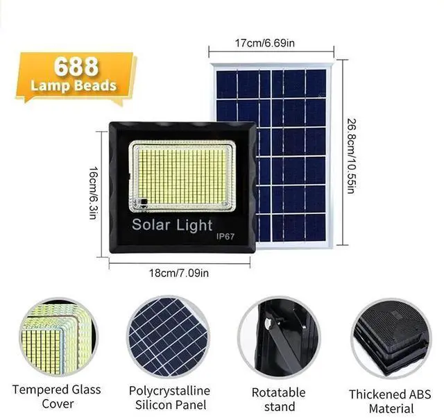 Alt view image 5 of 7 - 800W 688LED Solar Flood Light Outdoor Street Light Dusk to Dawn Flood Wall Lamp