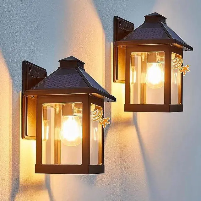 Main image of 2PK Solar Wall Lantern Light Dusk To Dawn LED Sconce Lamp Porch Black Outdoor