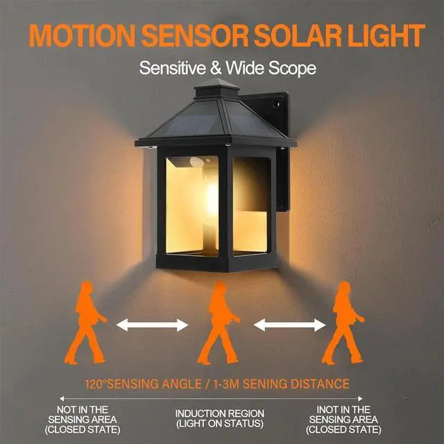 Alt view image 4 of 7 - 2PK Solar Wall Lantern Light Dusk To Dawn LED Sconce Lamp Porch Black Outdoor