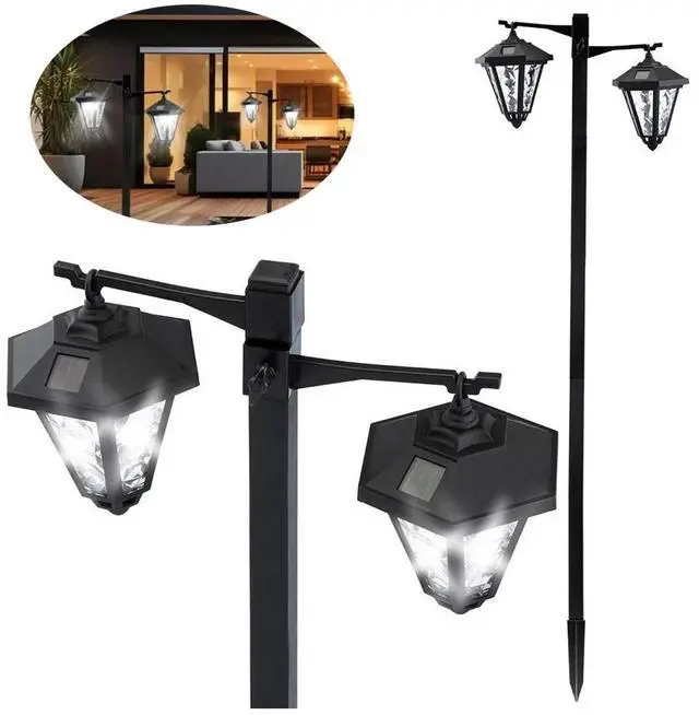 Alt view image 2 of 7 - 2 Pack 53" Outdoor Solar Light Post, All-Weather, Double Head Lamp, Driveway