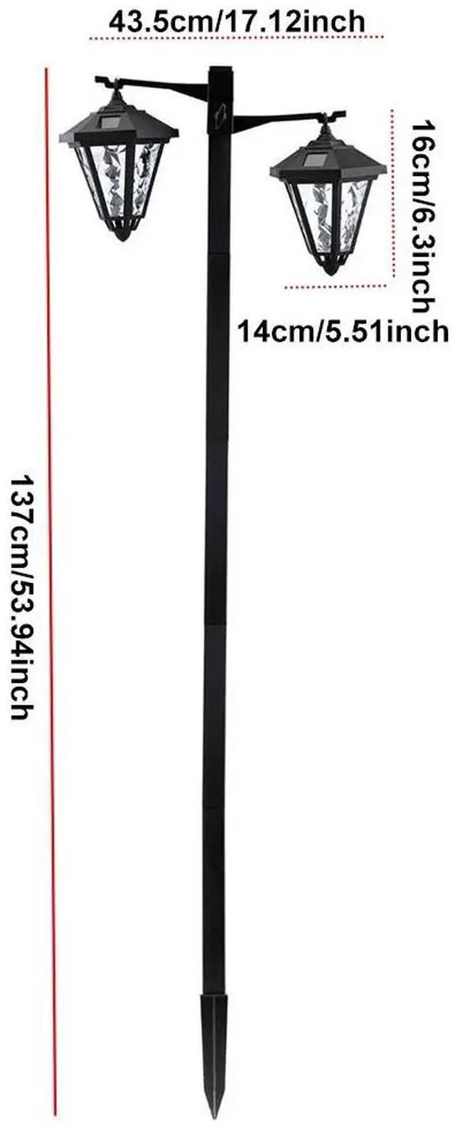 Alt view image 3 of 7 - 2 Pack 53" Outdoor Solar Light Post, All-Weather, Double Head Lamp, Driveway