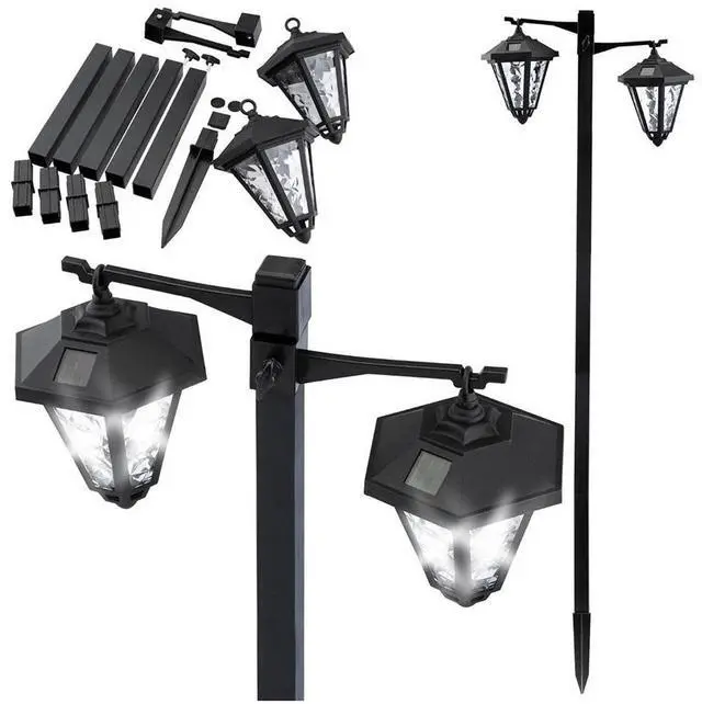Alt view image 4 of 7 - 2 Pack 53" Outdoor Solar Light Post, All-Weather, Double Head Lamp, Driveway