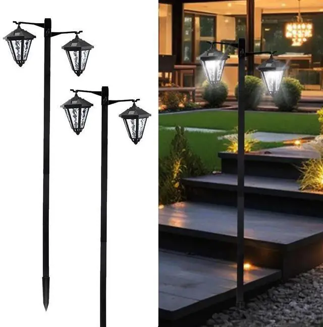 Main image of 2 Pack 53" Outdoor Solar Light Post, All-Weather, Double Head Lamp, Driveway