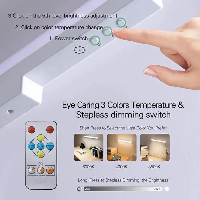 Alt view image 7 of 7 - Magnetic LED Light Bar, Under Cabinet Light Strip Rechargeable Dimmable Wireless
