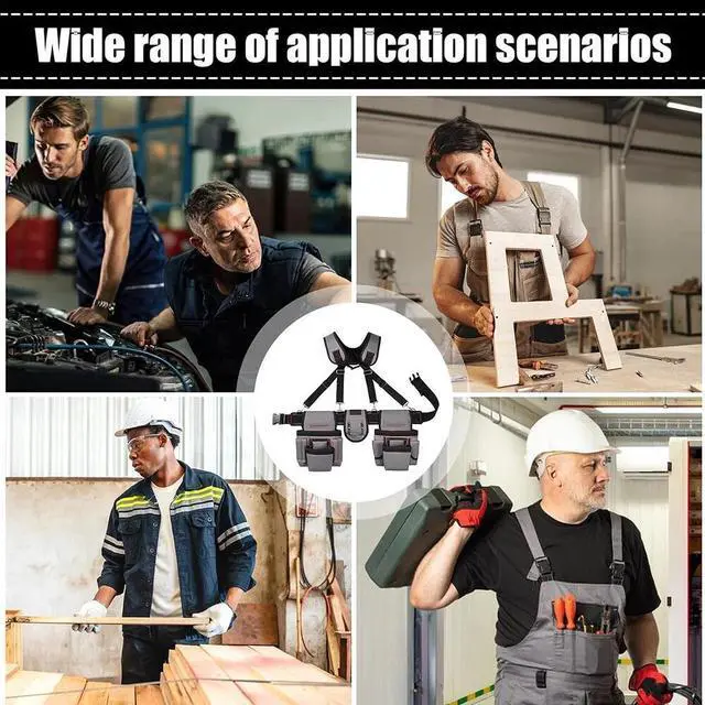 Alt view image 7 of 7 - Tool Pouch Tool Belt with Suspenders Electrician Tool Belts Carpenter for men