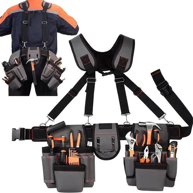 Alt view image 2 of 7 - Tool Pouch Tool Belt with Suspenders Electrician Tool Belts Carpenter for men