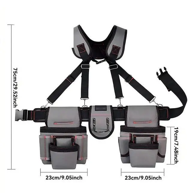 Alt view image 3 of 7 - Tool Pouch Tool Belt with Suspenders Electrician Tool Belts Carpenter for men
