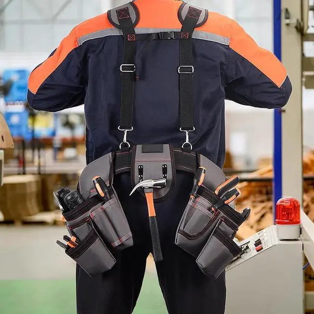 Alt view image 6 of 7 - Tool Pouch Tool Belt with Suspenders Electrician Tool Belts Carpenter for men
