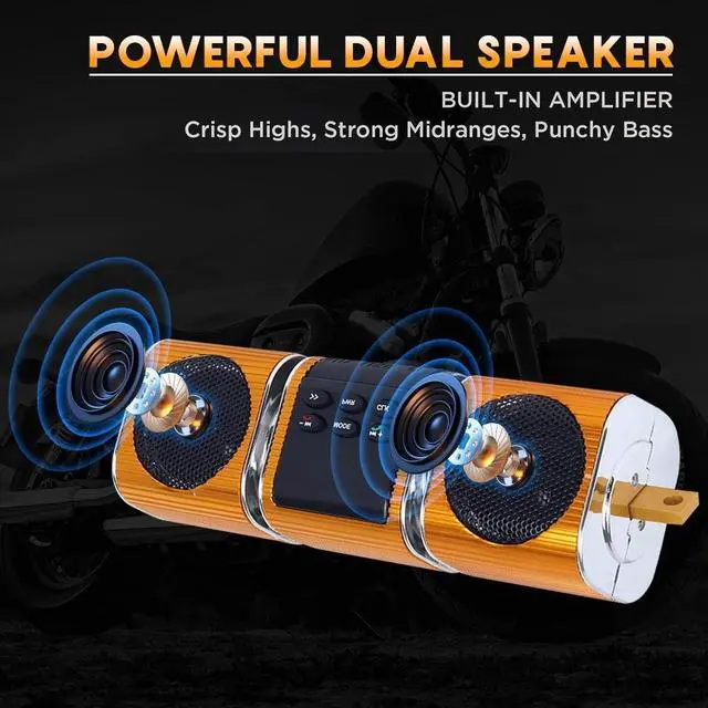 Alt view image 6 of 7 - Waterproof Bluetooth Motorcycle Stereo Speaker MP3 Audio System AUX USB FM Radio