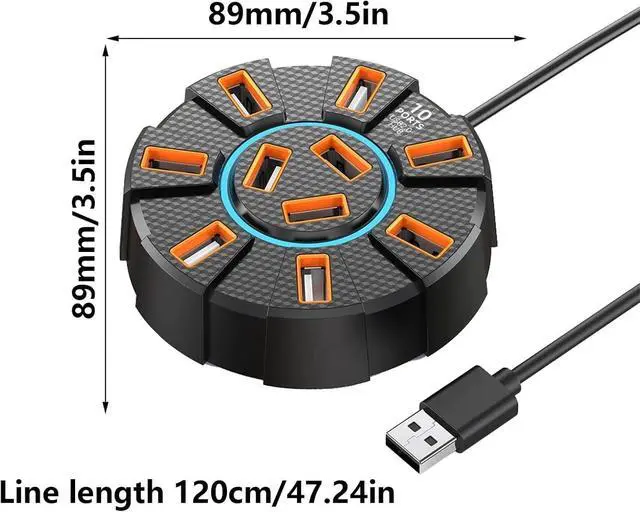 Alt view image 7 of 7 - 10-Port USB 2.0 Multi Charger Hub Splitter High Speed Adapter Laptop PC