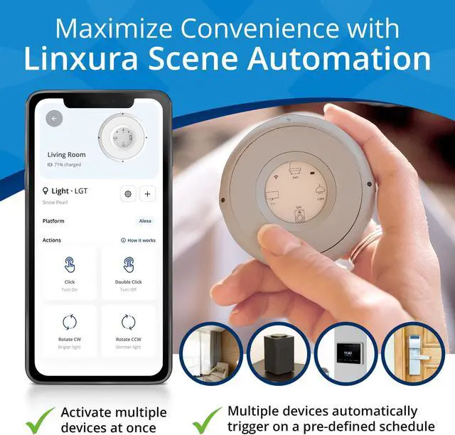 Alt view image 5 of 7 - Linxura Smart Home Controller - Wireless Smart Controller for Smart Devices - Compatible with Alexa & Google Home - Programmable & Customizable Buttons, E-Paper Screen, Click Wheel - Sterling Moon