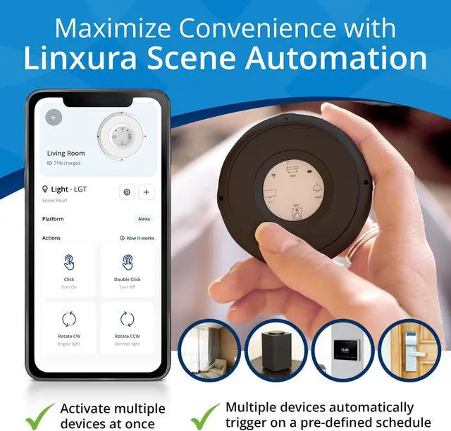 Alt view image 5 of 7 - Linxura Smart Home Controller - Wireless Smart Controller for Smart Devices - Compatible with Alexa & Google Home - Programmable & Customizable Buttons, E-Paper Screen, Click Wheel - Midnight Onyx