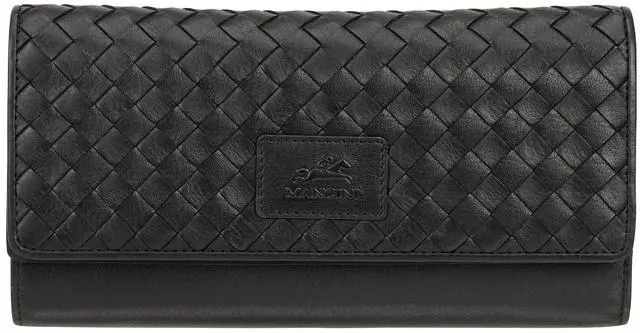 Main image of Mancini Basket Weave RFID Secure Quadruple Fold Wallet