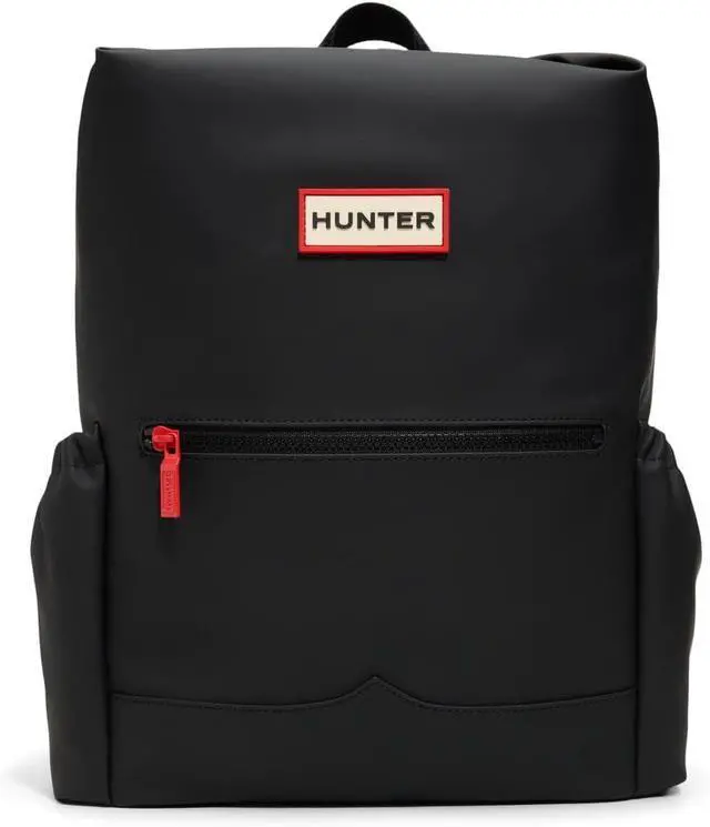 Main image of Hunter Top Clip Waterproof Backpack, Smooth Black Large Roll Top Laptop Travel Backpack