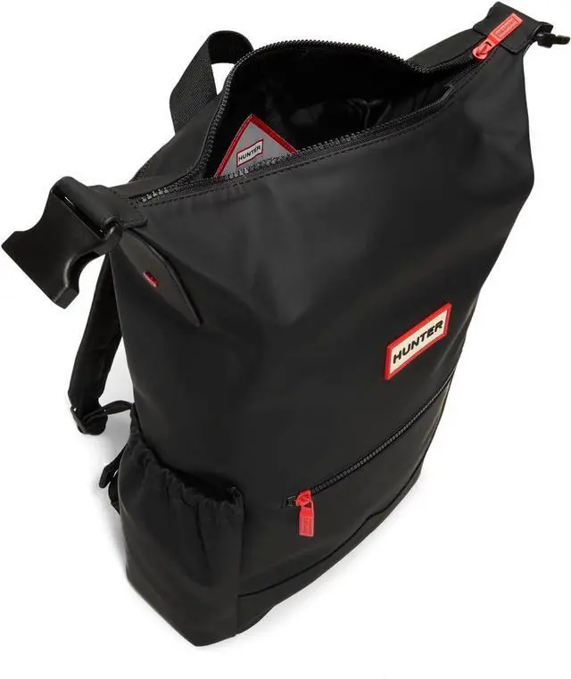 Alt view image 3 of 6 - Hunter Top Clip Waterproof Backpack, Smooth Black Large Roll Top Laptop Travel Backpack