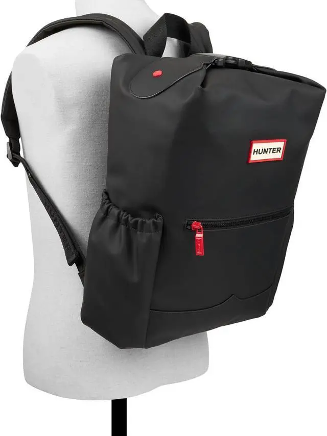 Alt view image 4 of 6 - Hunter Top Clip Waterproof Backpack, Smooth Black Large Roll Top Laptop Travel Backpack