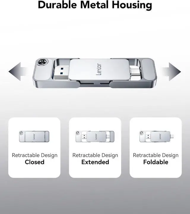 Alt view image 5 of 7 - Lexar D70E 512GB Dual Drive External Portable SSD USB 3.2 Gen 2 USB-C USB-A Silver