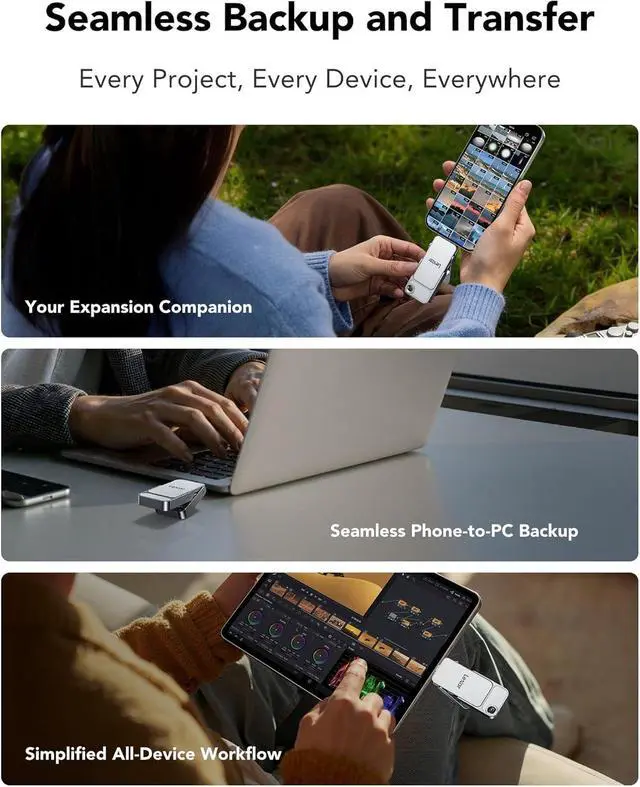Alt view image 4 of 7 - Lexar D70E 512GB Dual Drive External Portable SSD USB 3.2 Gen 2 USB-C USB-A Silver