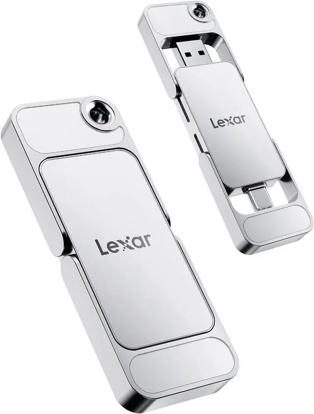 Alt view image 7 of 7 - Lexar D70E 512GB Dual Drive External Portable SSD USB 3.2 Gen 2 USB-C USB-A Silver
