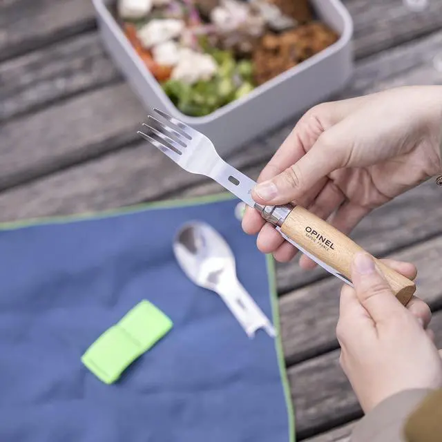 Alt view image 5 of 7 - Opinel Picnic+ Cutlery Set with No. 08 Folding Knife, Fork, Spoon & Microfiber Case