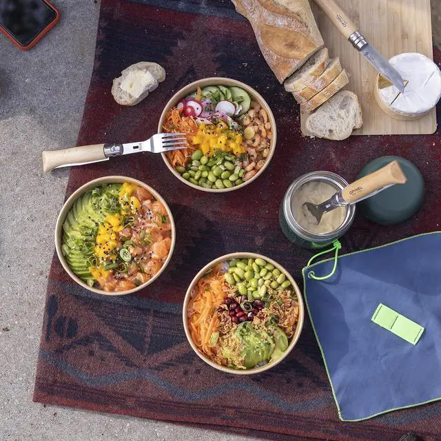 Alt view image 6 of 7 - Opinel Picnic+ Cutlery Set with No. 08 Folding Knife, Fork, Spoon & Microfiber Case