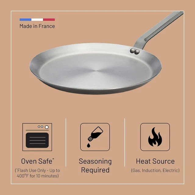 Alt view image 6 of 7 - de Buyer MINERAL B 12 in. Carbon Steel Crepe & Tortilla Pan, Gray