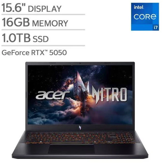Main image of Acer Nitro V 15 Gaming Laptop 15.6" FHD 165Hz, Intel Core i7-13620H, RTX 5050 8GB, 16GB DDR4, 1TB PCIe Gen 4 SSD, Windows 11 Home