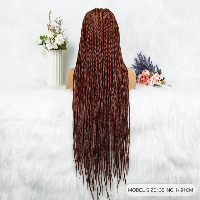 Alt view image 2 of 7 - Synthetic Transparent HD Full Lace Braided Wigs For Black Women Crochet Braid Braiding Hair Knotless Box Cornrow Braids Wigs 36 inches  Ginger Color