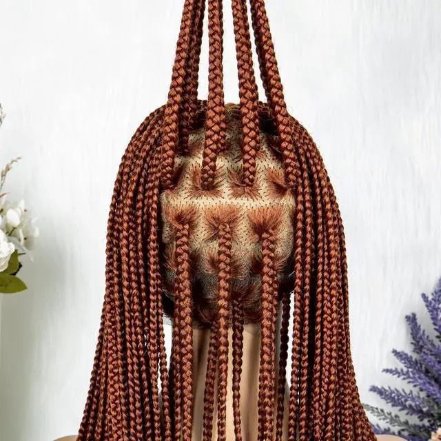 Alt view image 3 of 7 - Synthetic Transparent HD Full Lace Braided Wigs For Black Women Crochet Braid Braiding Hair Knotless Box Cornrow Braids Wigs 36 inches  Ginger Color