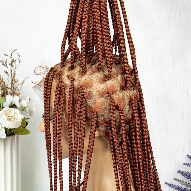 Alt view image 4 of 7 - Synthetic Transparent HD Full Lace Braided Wigs For Black Women Crochet Braid Braiding Hair Knotless Box Cornrow Braids Wigs 36 inches  Ginger Color