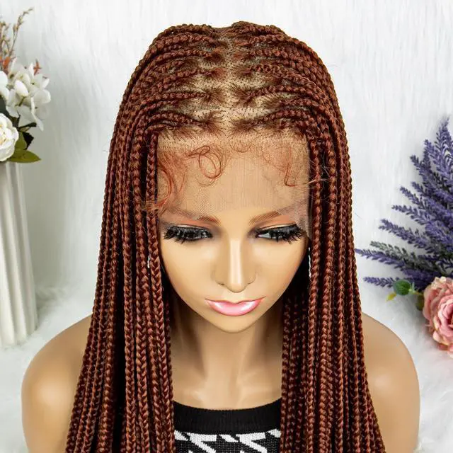 Alt view image 5 of 7 - Synthetic Transparent HD Full Lace Braided Wigs For Black Women Crochet Braid Braiding Hair Knotless Box Cornrow Braids Wigs 36 inches  Ginger Color