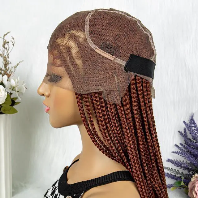 Alt view image 7 of 7 - Synthetic Transparent HD Full Lace Braided Wigs For Black Women Crochet Braid Braiding Hair Knotless Box Cornrow Braids Wigs 36 inches  Ginger Color