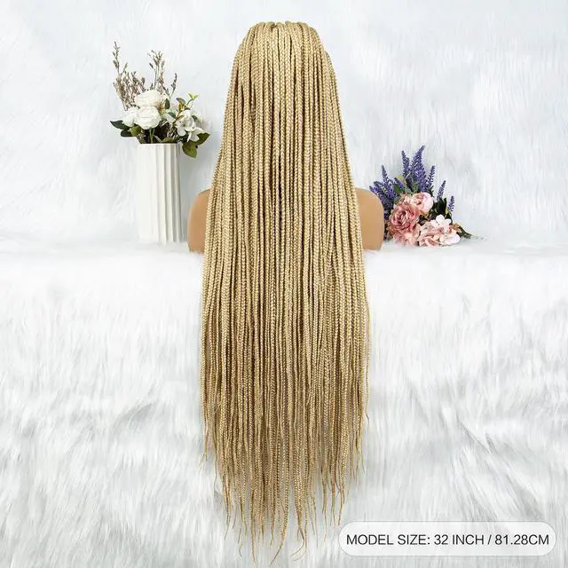 Alt view image 2 of 7 - Synthetic Transparent HD Full Lace Braided Wigs For Black Women Crochet Braid Braiding Hair Knotless Box Cornrow Braids Wigs 36 inches  Ginger Color Gold