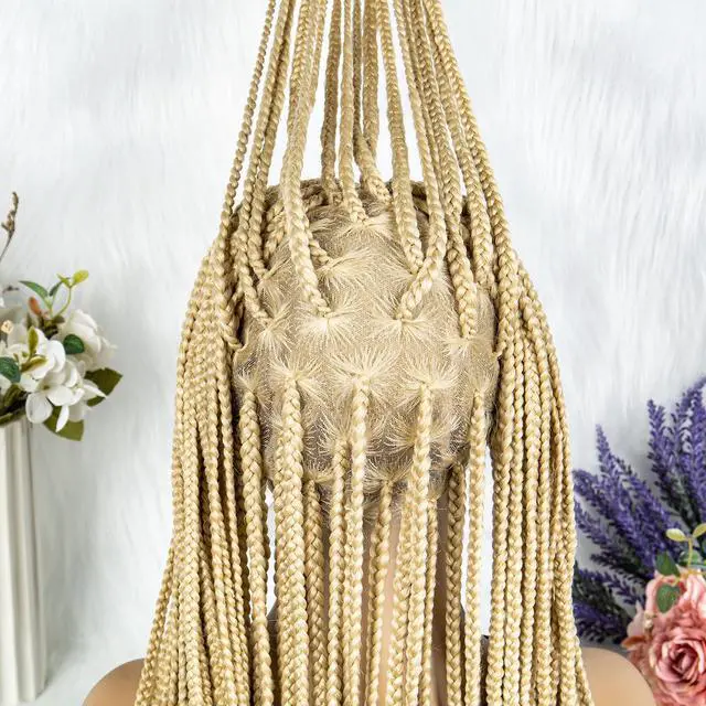 Alt view image 3 of 7 - Synthetic Transparent HD Full Lace Braided Wigs For Black Women Crochet Braid Braiding Hair Knotless Box Cornrow Braids Wigs 36 inches  Ginger Color Gold