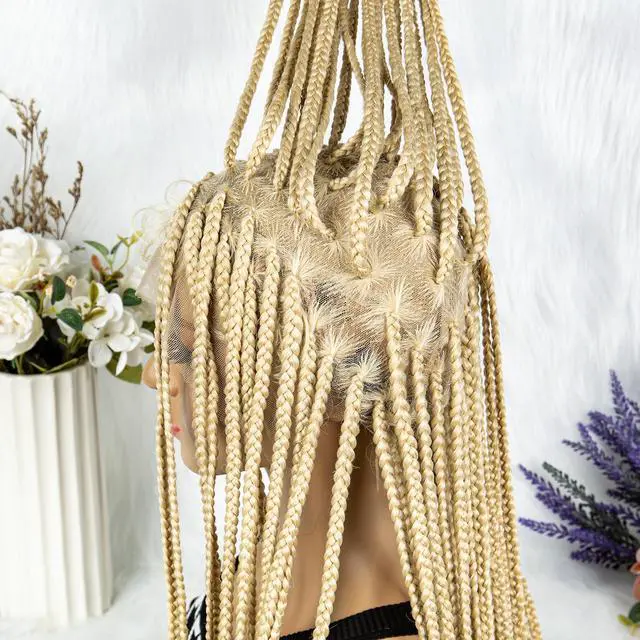 Alt view image 4 of 7 - Synthetic Transparent HD Full Lace Braided Wigs For Black Women Crochet Braid Braiding Hair Knotless Box Cornrow Braids Wigs 36 inches  Ginger Color Gold