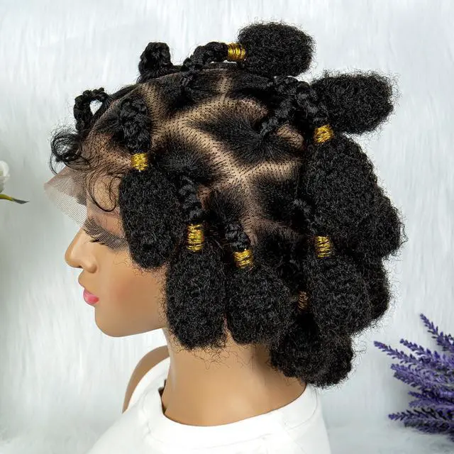Alt view image 3 of 7 - New Style Bantu Knot Braided Wigs Synthetic HD Full Lace Wig For Black Women Afrian Braid Braiding Hair Knotless Box Braids Wigs