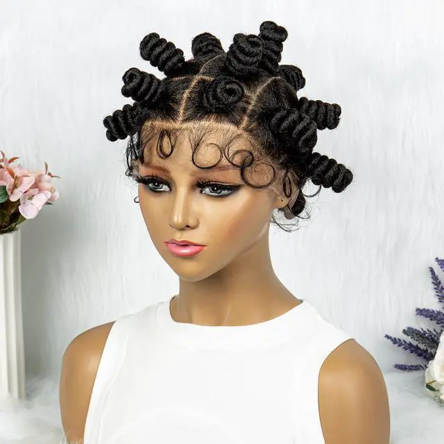 Alt view image 3 of 7 - Knotless Braids Wig Synthetic Box Braided Hair Twist Braided Buns Wig Full Lace African Braiding Hair For Black Women