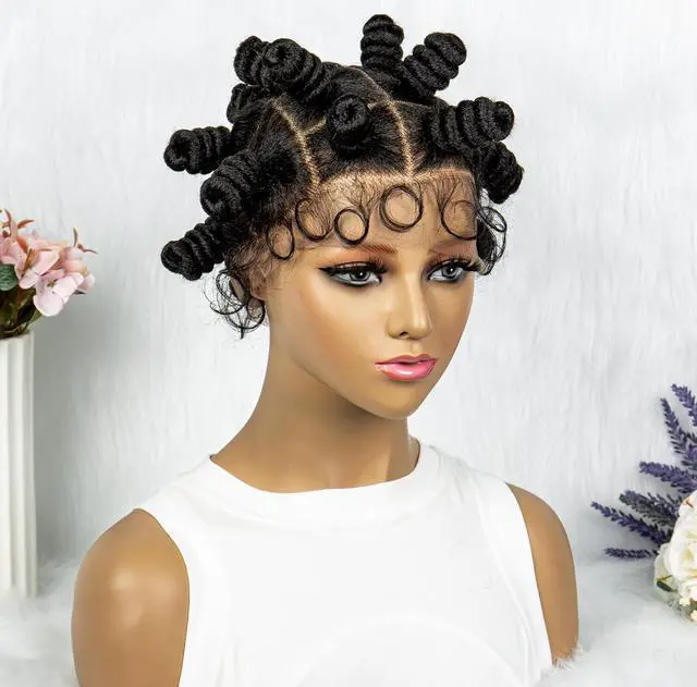 Alt view image 2 of 7 - Knotless Braids Wig Synthetic Box Braided Hair Twist Braided Buns Wig Full Lace African Braiding Hair For Black Women