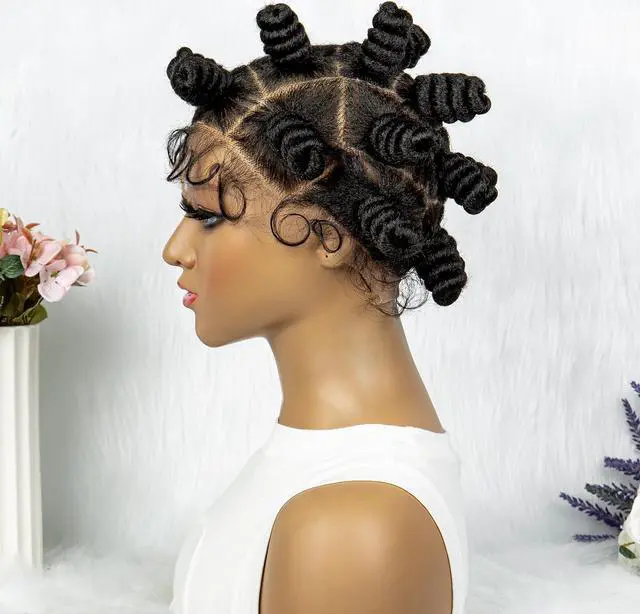 Alt view image 4 of 7 - Knotless Braids Wig Synthetic Box Braided Hair Twist Braided Buns Wig Full Lace African Braiding Hair For Black Women
