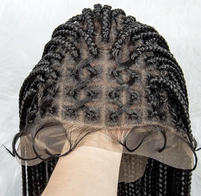 Alt view image 2 of 7 - 36 Full Lace Box Braid Lace Front Wig Super Long Criss Cross Knotless Braids Wig Ombre Synthetic Braided Wigs for Black Women